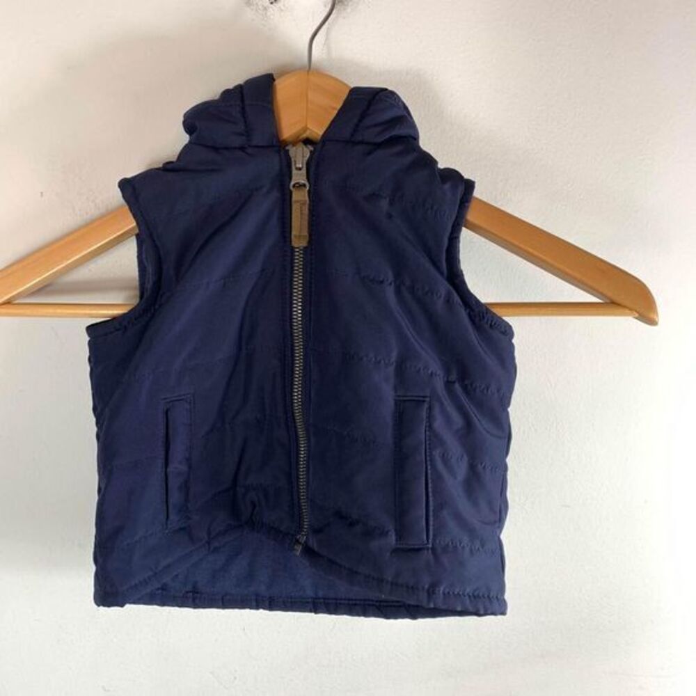 Carters 12M Zip Up Hooded Vest Navy Blue Dinosaur Hood